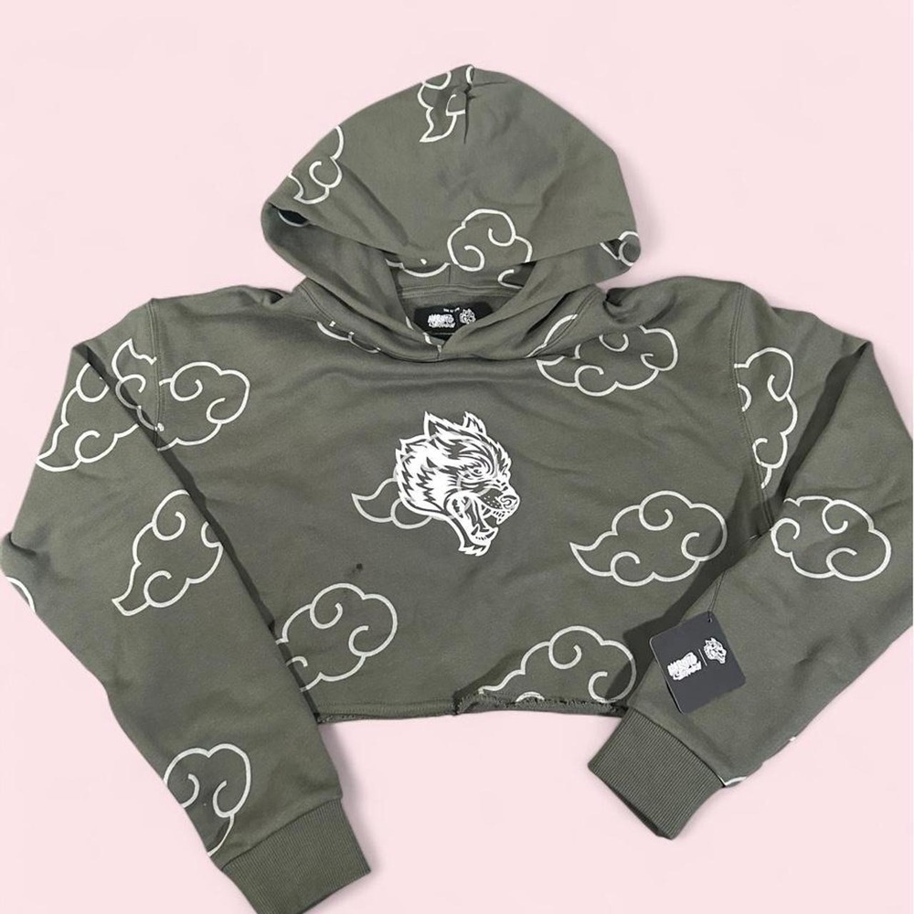 Darc Sport Naruto Wolves Floating Cropped French Terry Hoodie Pine Green Small